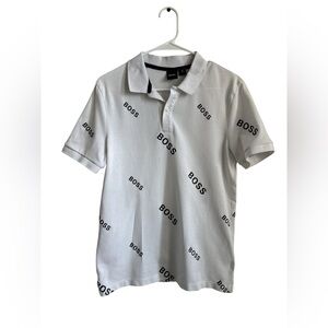 BOSS Hugo Boss White Logo Print Polo Shirt for Men